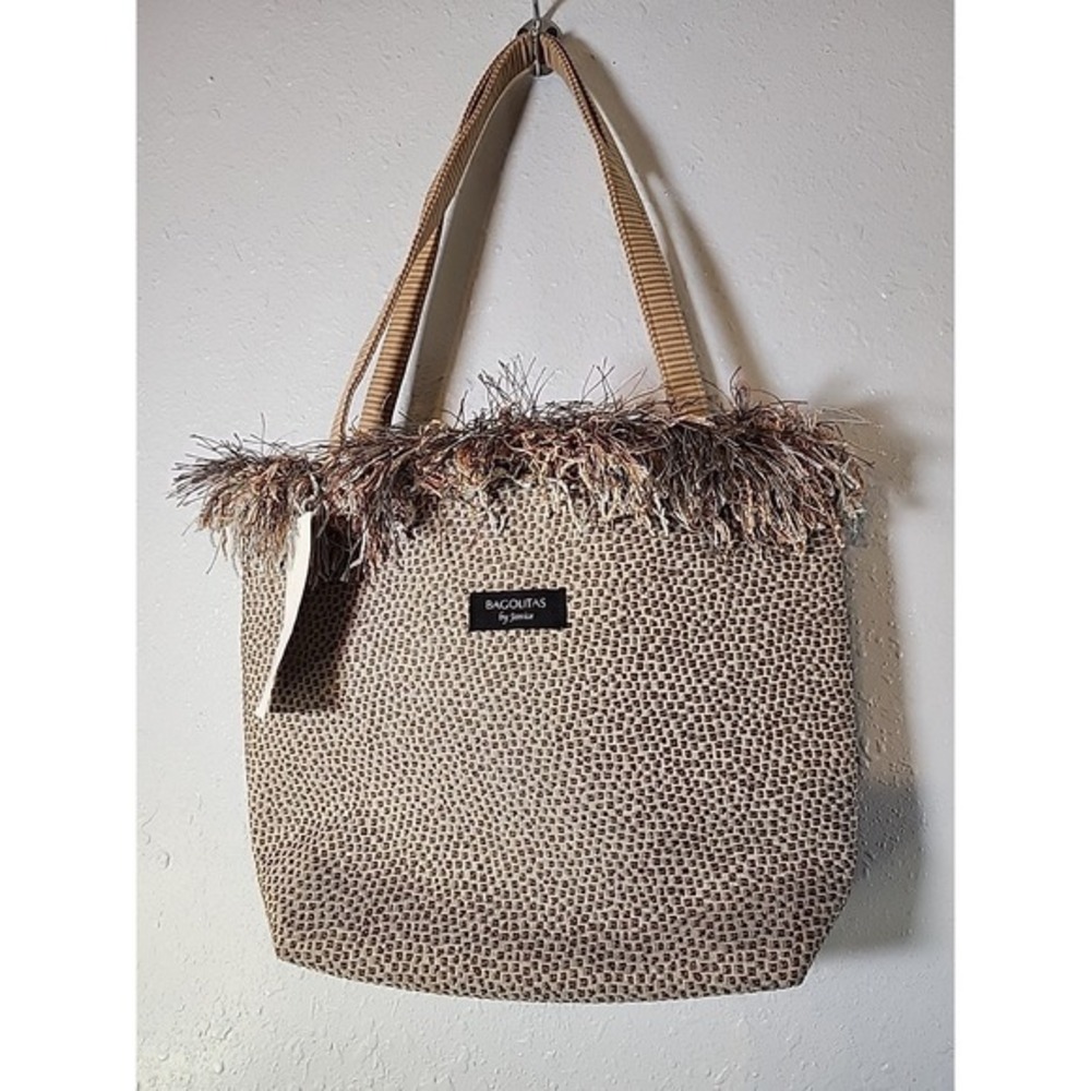 New Bagolitas Medium Fringe Tweed Natural Purse Bag Art-to-Wear‎ Lagenlook